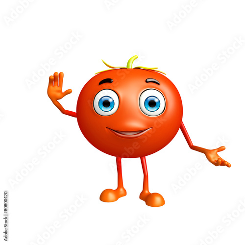 Tomato character with saying hi pose