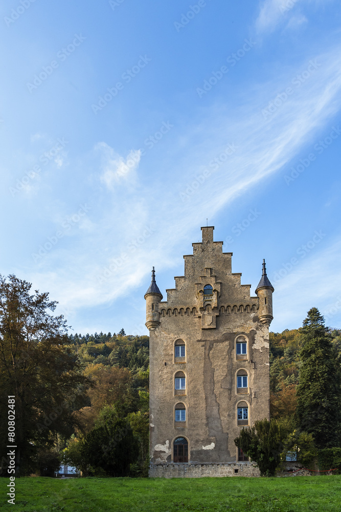 Schoenfels castle in Luxembourg, sunny day