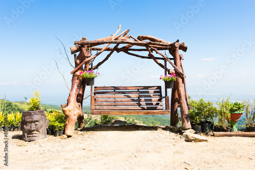 attan chairs and table on terrace with beautiful mountain view photo