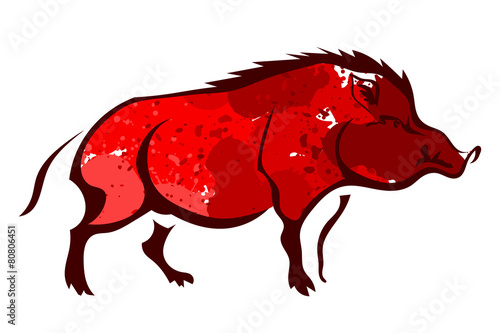 Red wild boar isolated on white background. Watercolor. Vector i