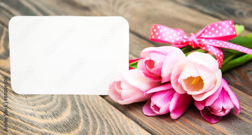 tulips with a card tulips with a card