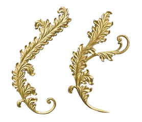 old antique gold frame for border isolated on white background