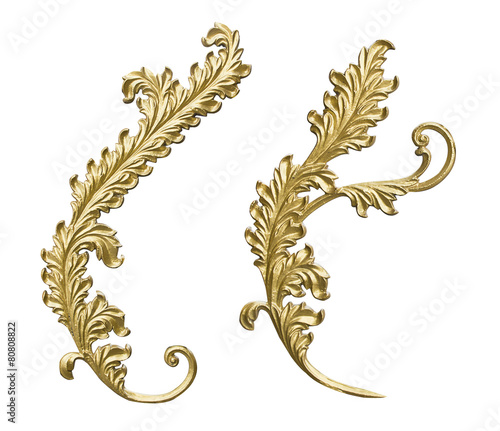 old antique gold frame for border isolated on white background