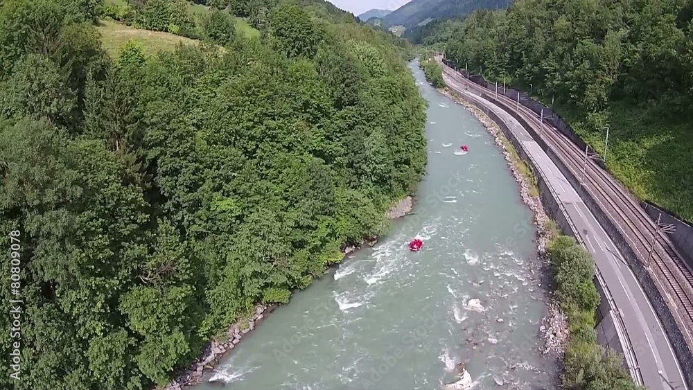 rafting river in the mountains, alps austria rafting river in the mountains, alps austria