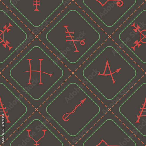 Seamless Background with Medieval Alchemical Signs