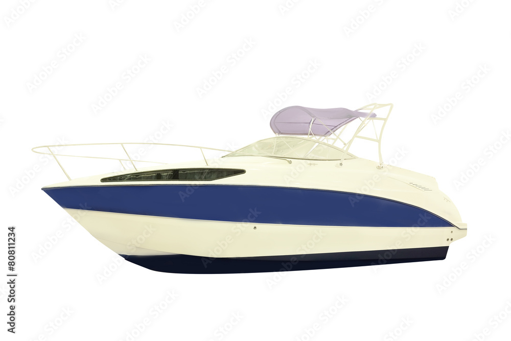 The image of a motor boat under the white background The image of a motor boat under the white background