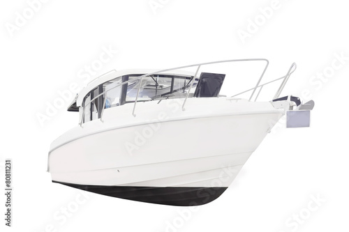 The image of a motor boat under the white background