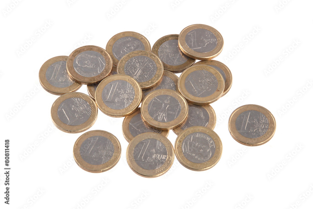 Euro coins on a plain white background. Euro coins on a plain white background.