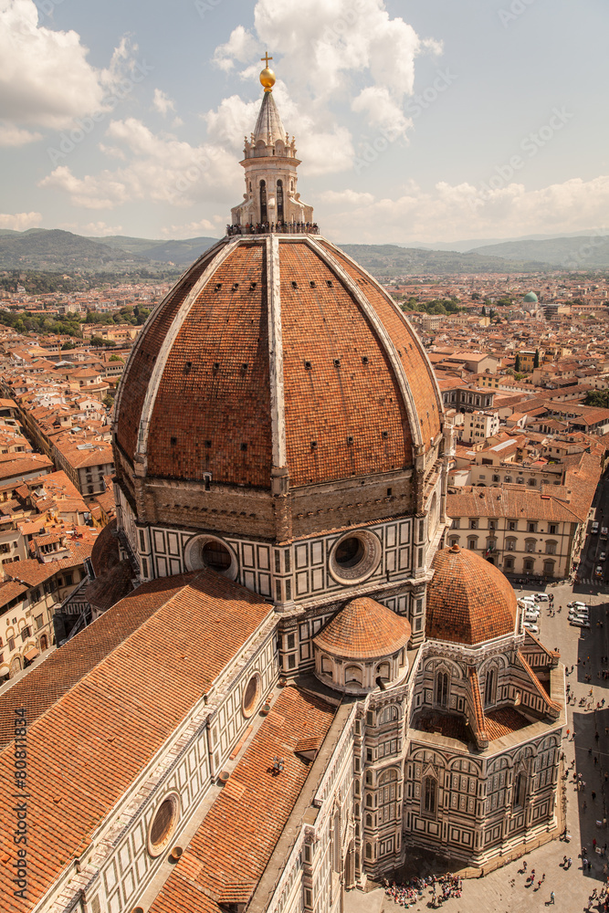 Fototapeta premium Aerial panorama of Florence Duomo dome and rooftops. Tuscany Ita