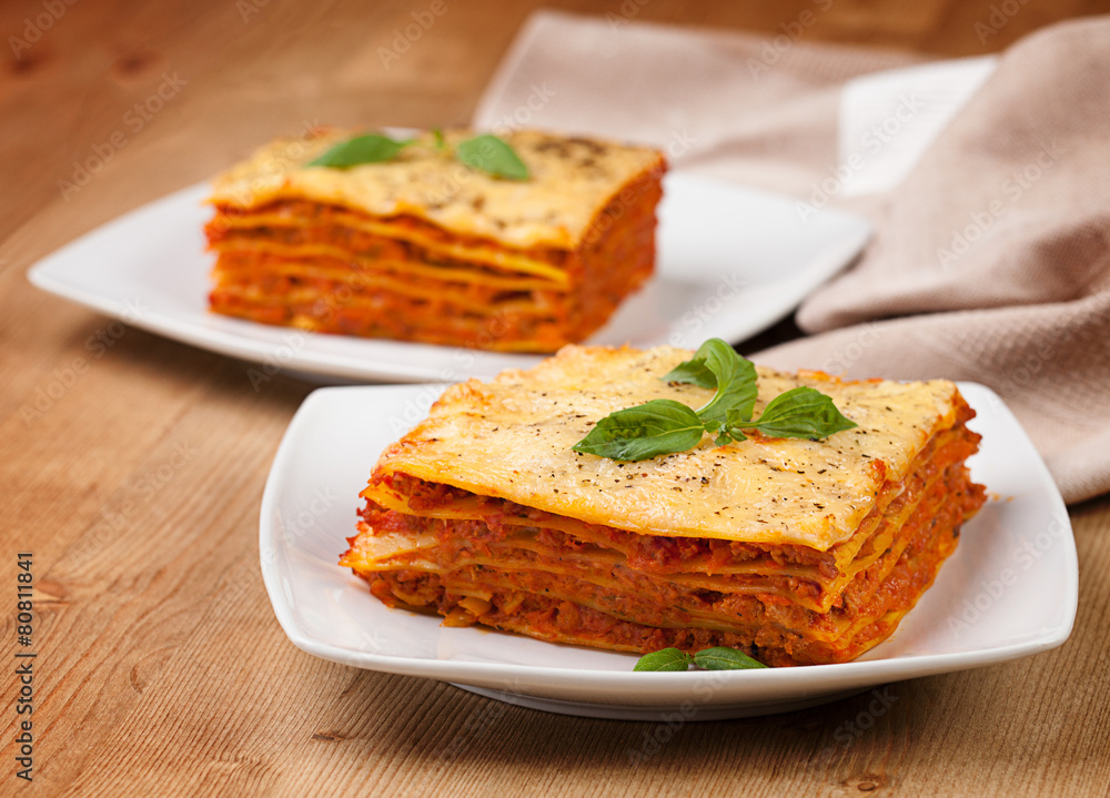 Tasty flavorful lasagna on a plate