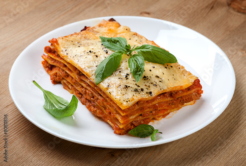 Tasty flavorful lasagna on a plate