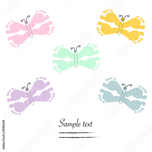 Baby footprints with butterfly baby shower card