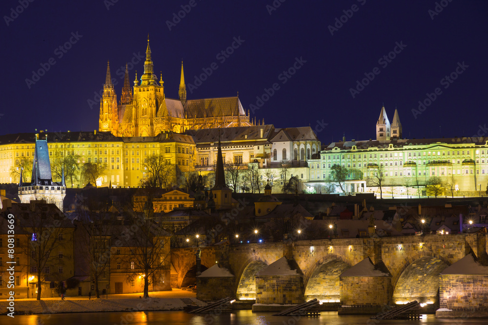 Illuminated Prague Castle, Czech Republic, Europe