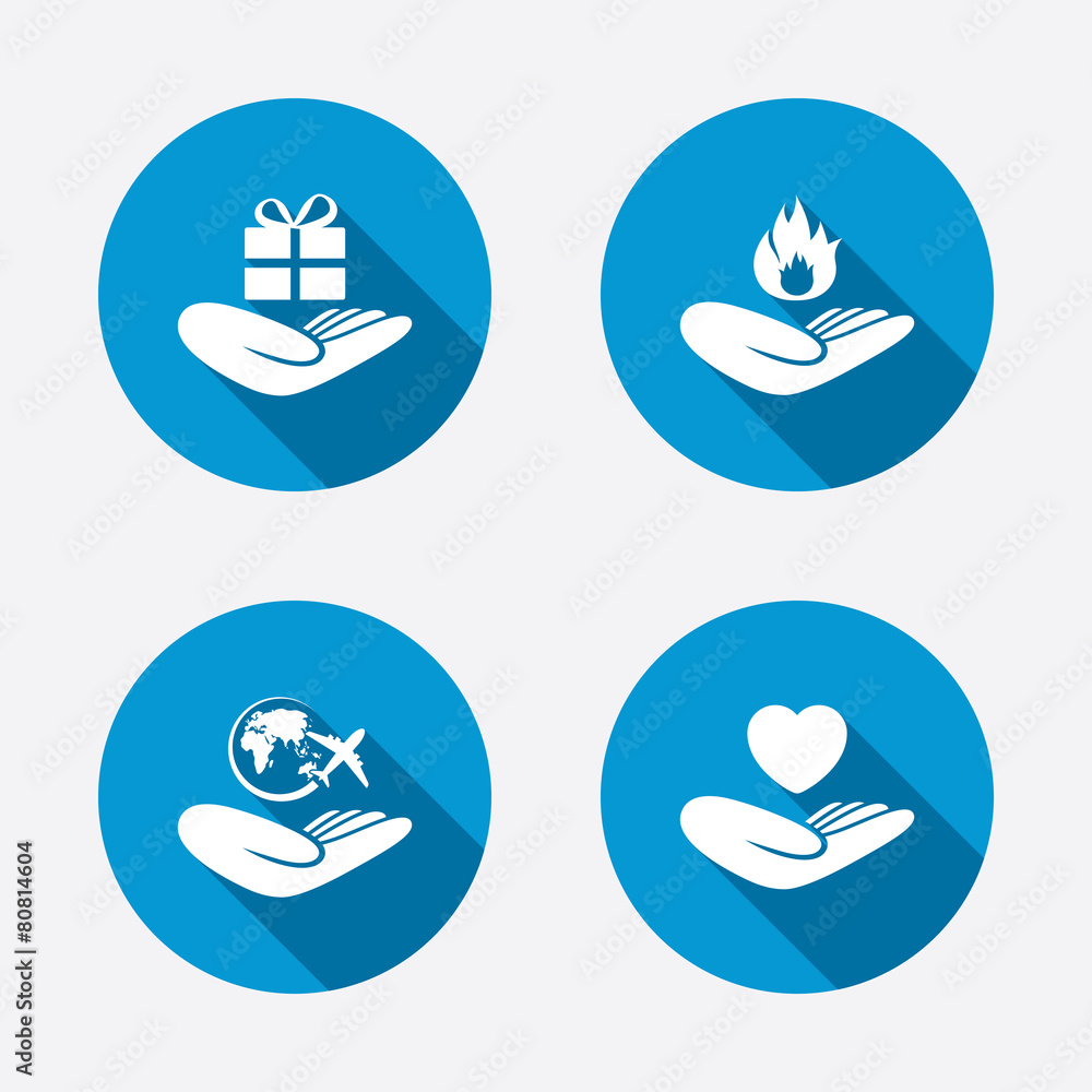 Helping hands icons. Protection and insurance. Helping hands icons. Protection and insurance.