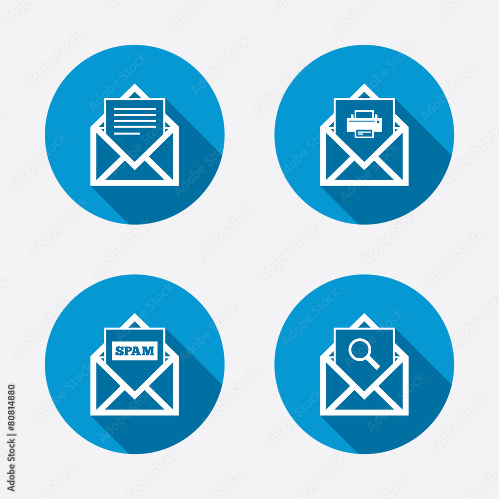 Mail envelope icons. Message document symbols. Mail envelope icons. Message document symbols.