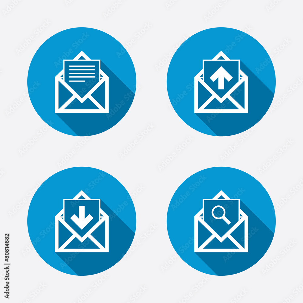 Mail envelope icons. Message document symbols. Mail envelope icons. Message document symbols.