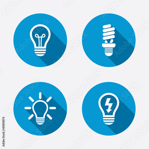 Light lamp icons. Energy saving symbols.