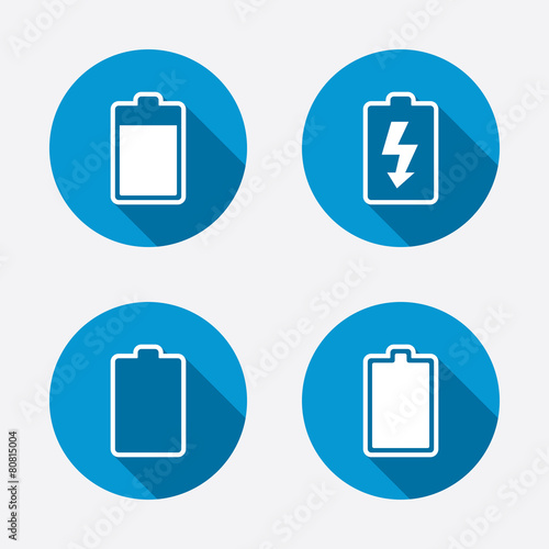 Battery charging icons. Electricity symbol.