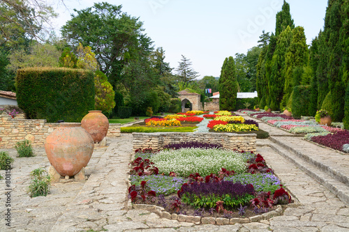 Flowers and pots in the botanical gardens in Balchik town, Bulga photo