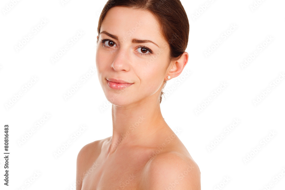Beautiful face of young adult woman with clean fresh skin - isol Beautiful face of young adult woman with clean fresh skin - isol