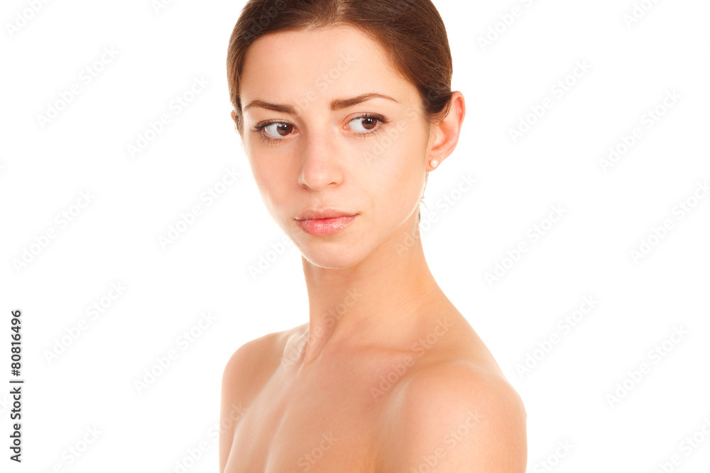 Beautiful face of young adult woman with clean fresh skin - isol Beautiful face of young adult woman with clean fresh skin - isol