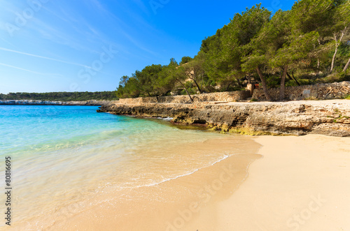 Beautiful beach Cala Mondrago with azure water, Majorca island