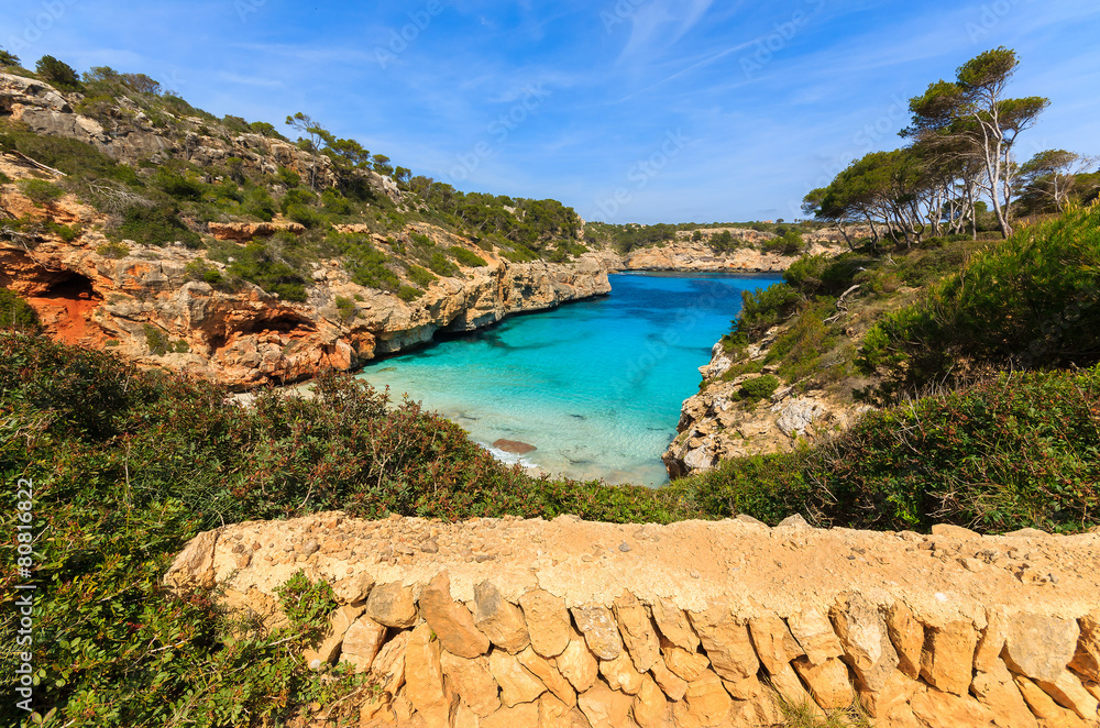 View of beautiful Cala des Moro beach, Majorca island, Spain