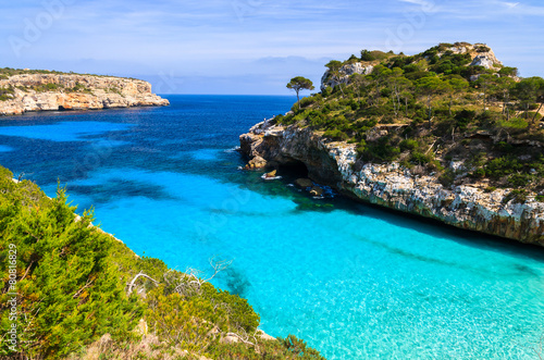 Fototapeta Naklejka Na Ścianę i Meble -  Azure sea water of Cala des Moro beach, Majorca island, Spain