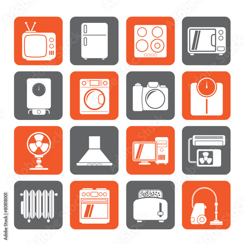 Silhouette home appliances and electronics icons