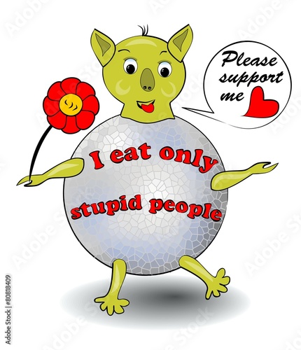 Friendly alien, green monster who eats only stupid people