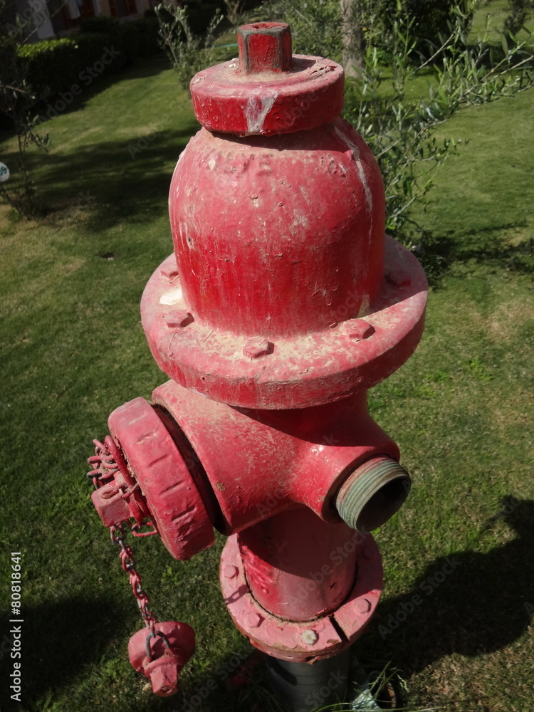 Emergency fire hydrant on a green lawn Emergency fire hydrant on a green lawn
