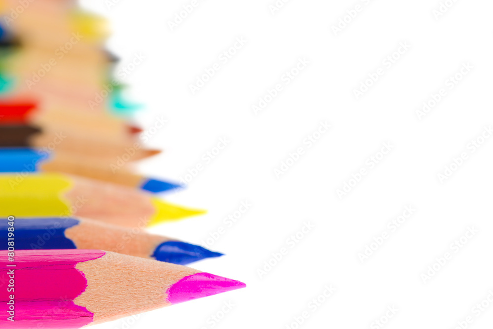 Side view of aligned coloring crayons isolated Side view of aligned coloring crayons isolated