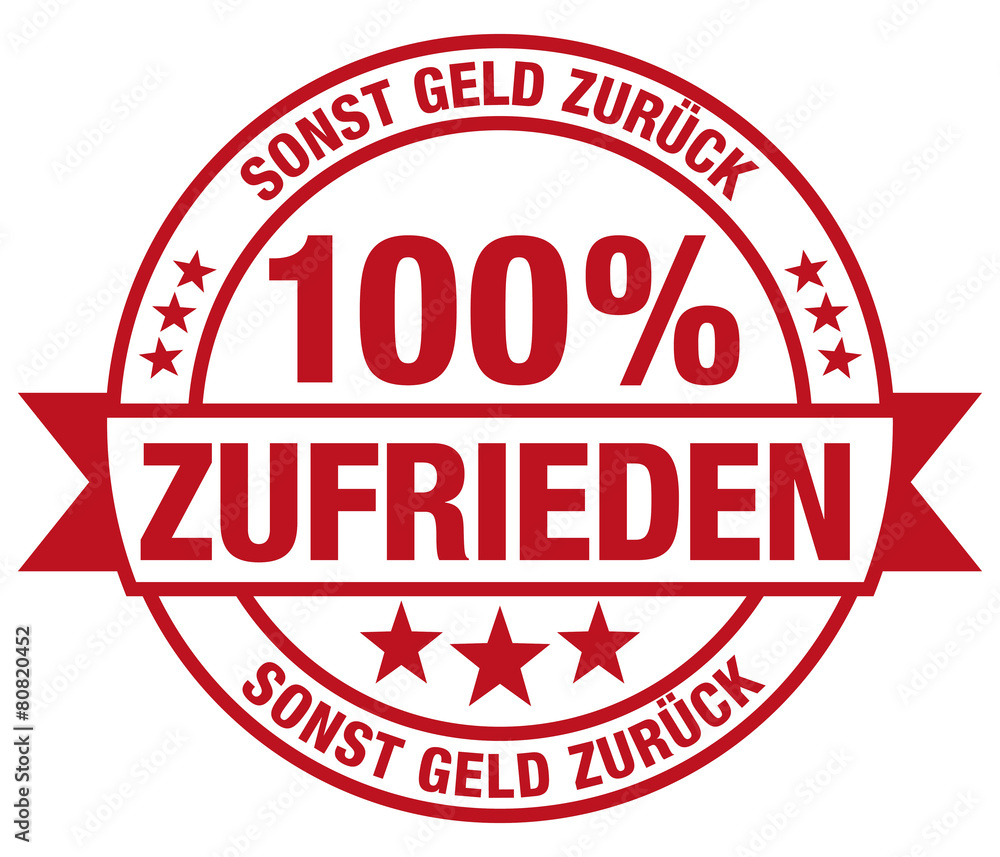 100% Zufrieden –  sonst Geld zurück - Stempel