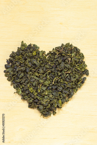 Green tea leavesheart shaped