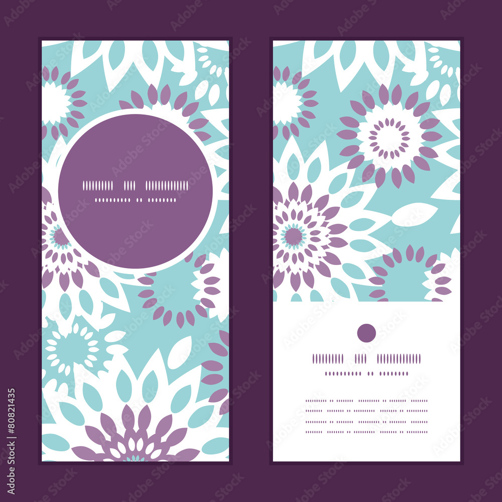 Vector purple and blue floral abstract vertical round frame