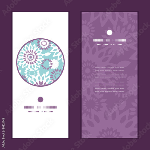 Vector purple and blue floral abstract vertical round frame
