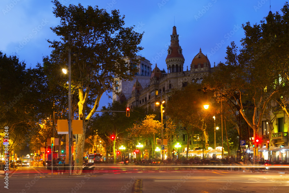 Passeig de Gracia in autumn evening. Barcelona