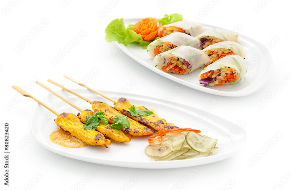 Set of international dishes arranged for catering, studio shot Set of international dishes arranged for catering, studio shot