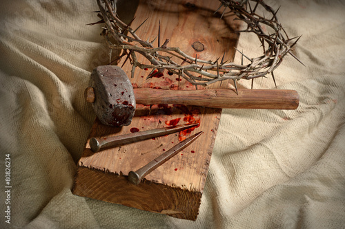 Crown of Thorns and Nails on Cross
