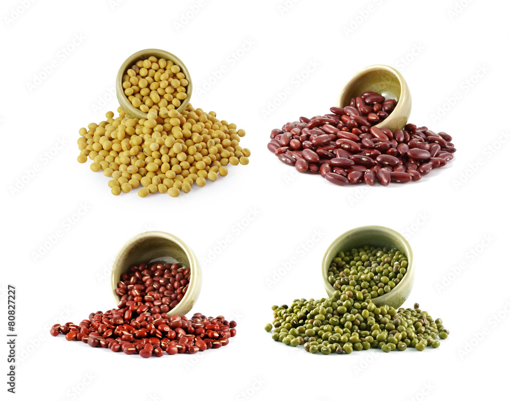 soya beans,kidney beans ,Red beans,Green beans on white soya beans,kidney beans ,Red beans,Green beans on white