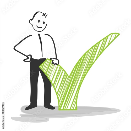 Man stickmen check hook marked green black Mann Strichmännchen Check Haken grün schwarz gezeichnet