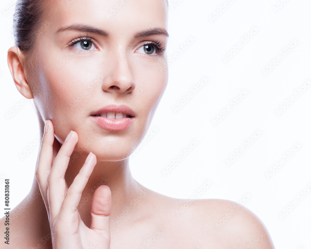 Beautiful face of young adult woman with clean fresh skin Beautiful face of young adult woman with clean fresh skin