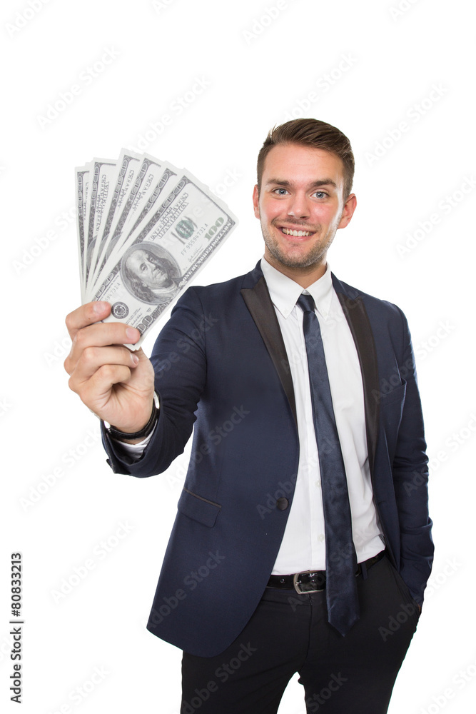 Young businessman with dollar on his hands Young businessman with dollar on his hands
