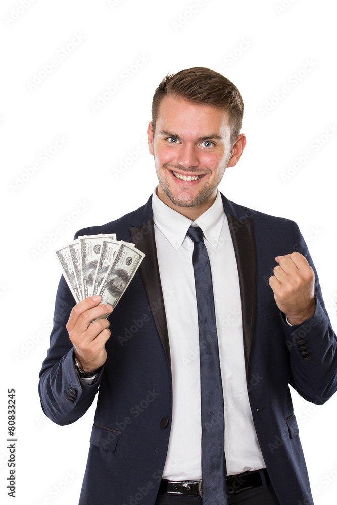 Young businessman with dollar on his hands Young businessman with dollar on his hands