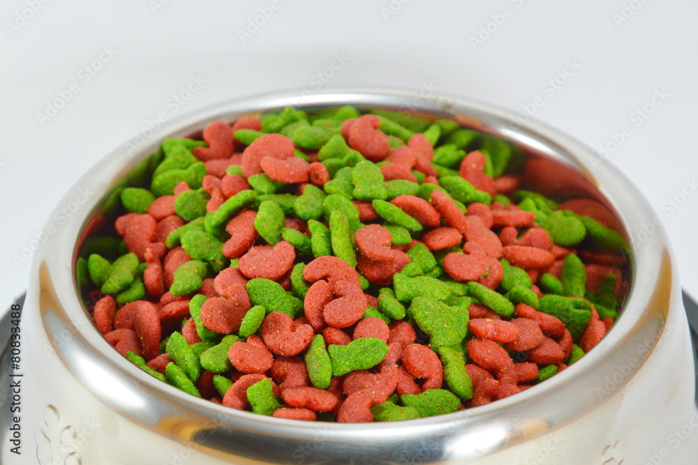instant cat food in stainless bowl instant cat food in stainless bowl