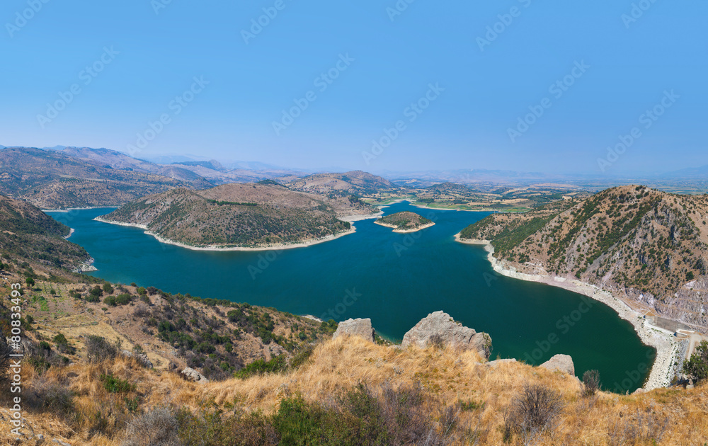 Panoramic view from ancient city of Pergamon to the lake - Turke