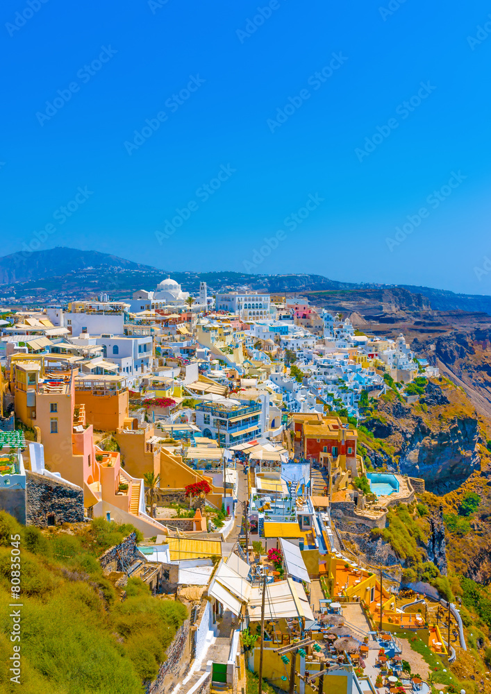 Beautiful view of Fira the capital of Santorini island in Greece