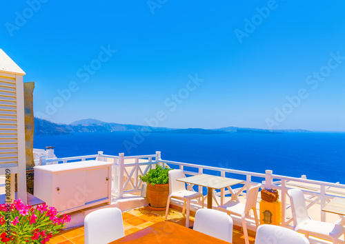 Fototapeta Naklejka Na Ścianę i Meble -  View from terace in Oia tof Santorini island in Greece