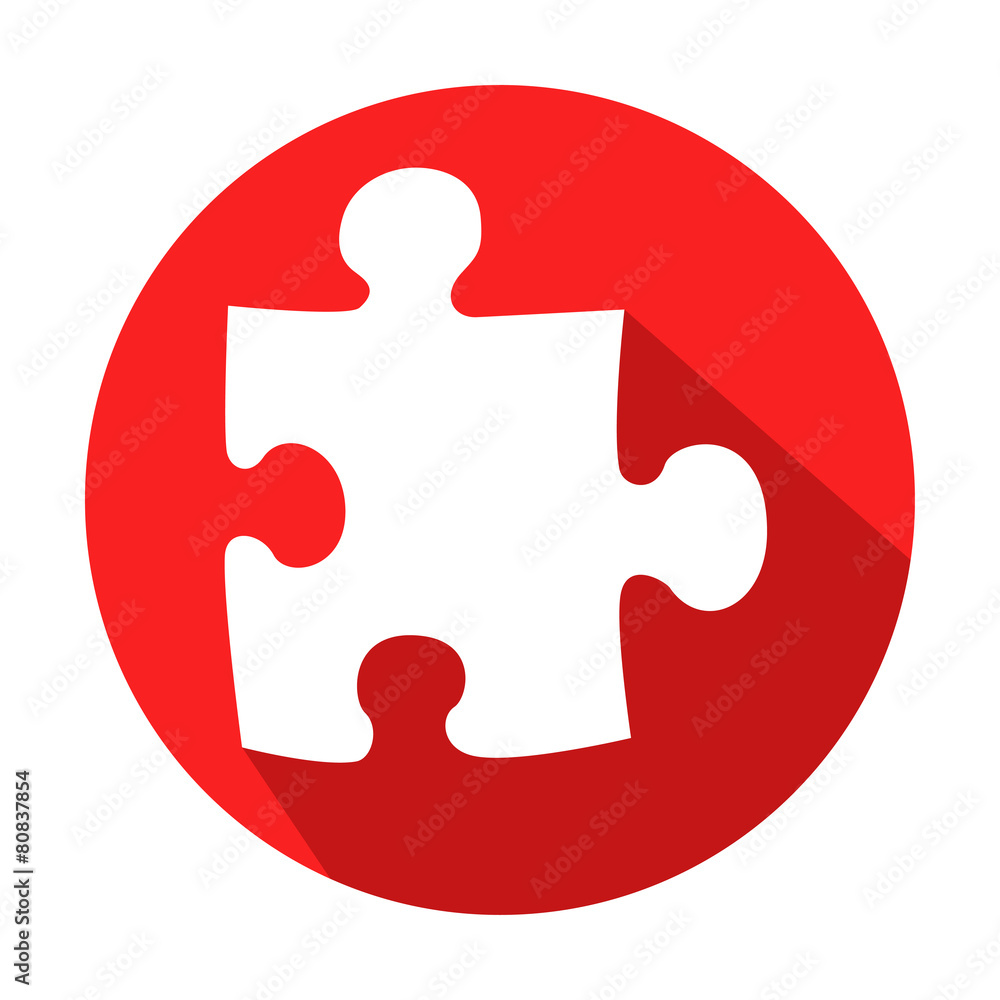 Icono redondo rojo puzzle con sombra Icono redondo rojo puzzle con sombra