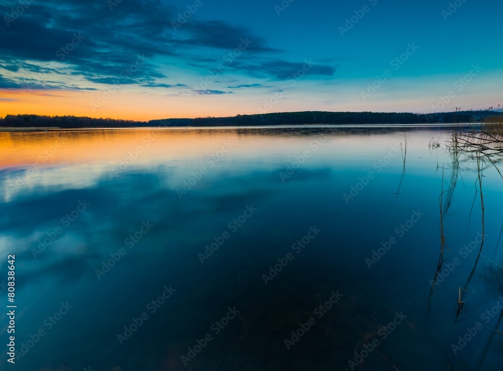 Lake landscape after sunset